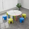 Mesa Redonda Combinada y Sillas para Sala de Actividades Infantiles, Escritorios y Sillas de Altura Ajustable para Aula de Estimulación Preescolar, Mesa Trapezoidal Colorida