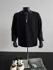 Suéter Meia Zíper Willow Nail Cinza Claro Masculino Primavera e Outono Pesado Manga Longa Camisa Base Jaqueta Americana Tendência com Ombreira Curta