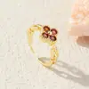 Anillo de Cobre Chapado en Oro con Circonita de Trébol de Cuatro Hojas para Mujer, No se Desvanece, Moda para el Trabajo, Anillo de Trébol de Cuatro Hojas Abierto Ajustable de la Suerte
