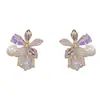 Pendientes de Plata de Ley S925 con Cierre de Aguja, Nuevo Estilo de Verano, Pétalo de Zirconia y Perla, Exquisitos, de Moda, Lujo Ligero, Versátiles, Pendientes Muy Brillantes para Mujer