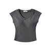 2024 Nuevo Estilo Spice Girl Sentido del Diseño Nicho Cuello en V Manga Corta Camiseta de Mujer Ajustada Adelgazante Top Desmontable con Almohadilla en el Pecho