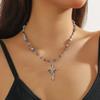 Colar Cruz com Pingente de Flor de Rosa Nova Spliced Transfronteiriço Europeu e Americano Corrente de Clavícula Irregular de Cristal com Contas de Personalidade