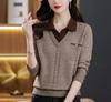 Suéter de punto de dos piezas con cuello tipo POLO para mujer, suéter holgado de manga larga con contraste de color, estilo occidental, a la moda, otoño