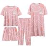 Variedade de pijama de quatro peças para transmissão ao vivo manga curta + shorts + calça cropped + camisola m tamanho plus size solto roupa de casa
