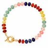 Pulseira Colorida de Pedras Naturais e Contas para Mulheres com Fecho Redondo, Estilo Artístico Vintage, Acessório para Presente de Celebração de Aniversário