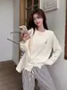 Outono e inverno senso de design estilo universitário bordado gola redonda tricô cardigan feminino estilo coreano estilo preguiçoso solto casaco suéter curto