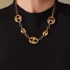 Collar de Nariz de Cerdo Hueco de Acero Inoxidable Cubo de Azúcar Chapado PVD Oro 18K Moda Versátil Cadena Exagerada para Clavícula