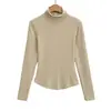 Camiseta Básica de Cuello Alto Elástica Otoño e Invierno Sexy Interior Manga Larga Moda Versátil Ajustada Top