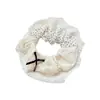 Goma para el pelo con lazo de lunares y encaje francés para mujer, Cuerda para el pelo de alta gama color blanco lechoso, Elegante retro, Accesorio para el pelo grande