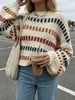 Suéter de punto grueso a rayas con cuello redondo, versátil, elegante, color block, holgado, para mujer, primavera y otoño, independiente de eBay, en stock