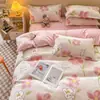 Conjunto de quatro peças para quatro estações, algodão puro, nova capa de edredom espessa, lençol, conjunto de três peças para dormitório estudantil, roupa de cama simples e amigável à pele