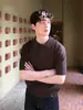 Camisa Polo de Verão Masculina Manga Curta Estilo Hipster Camiseta de Tricô Canelado Manga Meia-Manga Estilo Old Money Americano