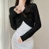 Blusa corta cruzada con cuello en V cruzado, cintura alta, suéter calado, nuevo diseño de moda 2024, top versátil