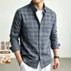 Camisa Xadrez Masculina de Manga Longa de Algodão 100% Penteado de Alta Qualidade Transfronteiriça Primavera e Outono Casual Business Masculino