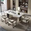 Mesa de Chá e Conjunto de Cadeiras em Pedra Sinterizada e Pedra de Cristal de Luxo Leve Mesa de Chá Minimalista Moderna para Escritório e Casa Mesa de Chá com Chaleira Integrada