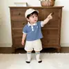 Conjunto Casual de Verão com Manga Curta para Meninos, Roupa de Exterior Fina de Verão para Bebê, Shorts Versátil Moderno e Estiloso