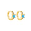 Aretes de Oro de 18K, Hebillas para Oreja, Circonia Turquesa Micro-Pavimentada, Diseño Compacto, Estilo Étnico, Joyería para Oreja Transfronteriza Europea y Americana
