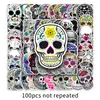 100 Adesivos de Caveira para Bagagem Tendência Grafite Adesivo Caderno Moda Skate Geladeira Decoração À Prova D'água