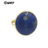 WT-R513 Anillo redondo de color retro chino con piedras preciosas chapado en oro de 18 quilates Anillo para mujer de cristal rosa lapislázuli