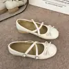 Sapatos Mary Jane com Salto Grosso para Verão 2026 para Mulheres, Estilo Novo Retro com Tiras Cruzadas e Laço Baixo, Sapatos de Ballet com Solado Macio