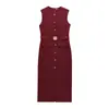 Comércio exterior atacado primavera novo estilo europeu e americano com cinto crepe sem mangas vestido midi 3897054