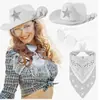 Juego de 3 piezas: Sombrero de vaquero con estrella de pedrería, Gafas de sol con forma de corazón, Pañuelo para la cabeza con borla de vaquero, Set para Fiesta de Cosplay