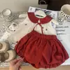 Ropa Infantil Estilo Coreano 2026 Nuevo Verano Conjunto de Dos Piezas para Niñas: Top a Cuadros Bordado con Cuello de Muñeca y Shorts Florales