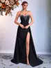 Estilo Novo Europeu e Americano Top Tubinho Preto com Fenda Vestido Sexy Justo Elegante Brilhante Quente Luxo Acessível Estilo Dama Vestido de Festa
