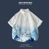 Verão Novo Estilo Coreano Ins Estilo Hong Kong Retrô Floral Finos Camisas de Casal Largas de Manga Curta para Homens Tendência