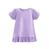 Camiseta Infantil de Verão Nova para Meninas, Manga Bufante Curta, Gola Redonda, Cor Sólida, Barra com Babado, Camiseta Básica para Bebê