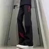 Pantalones de Jean Bootcut Adelgazantes con Costuras de Color Rojo y Negro Contrastantes de Tres Rayas, Diseño de Nicho, Pantalones Rectos de Ropa de Trabajo Americana