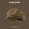 Boina Marrón Retro Estilo Japonés Maillard para Mujer Sombrero de Pescador de Pana Otoño e Invierno Boina Octagonal de Lana