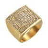 Anillo de moda para hombre de acero de titanio dorado con diamantes completos, exagerado, estilo hip hop callejero, de venta caliente transfronterizo europeo y americano, al por mayor de fábrica en stock
