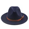 Amazon Sombrero Jazz de copa plana transfronterizo europeo y americano otoño e invierno hombres y mujeres Sombrero de lana británico sombrero de fieltro venta al por mayor