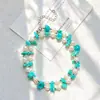 Collar de Cadena para Clavícula con Diseño Retro de Imitación de Turquesa y Perla de Agua Dulce Natural de Alta Calidad