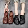 Comercio exterior, transfronterizo, zapatos de suela blanda estilo retro para madres, zapatos de abuela de punta redonda, zapatos planos estilo coreano para mujeres de mediana edad y mayores, hechos de cuero suave