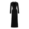 Vestido de Encaje con Empalme, Cuello en V, Estilo Ligero y Maduro para Mujer en Otoño e Invierno, Nuevo, Cintura Alta, Ajustado, Falda Línea A, Elegante Falda Larga