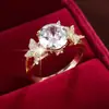 Anel de Borboleta Dupla Elegante e Doce com Zircônia Redonda, Exquisito Versátil Anel Feminino de Cobre Puro Joias Atacado Fornecimento Transfronteiriço