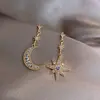 Star Moon brincos assimétricos de alta qualidade micro-incrustado Super Flash Net Red estudante estilo coreano temperamento simples brincos de moda