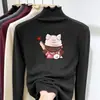 Ropa Nueva de Otoño e Invierno para Niñas, Camiseta Base de Manga Larga para Niños con Cuello Semi-Alto y Borde de Oreja de Felpa, Top Elegante para Llevar por Debajo