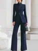 Ropa europea y americana para mujer 2026: Conjunto de dos piezas: blazer de manga larga de color liso con bolsillo y un botón + pantalón de traje largo