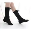 Botas de Jazz de Lona Pretas Estendidas para Adultos com Zíper Sola Branca Macia Sapatos de Dança Sapatos para Exame de Dança Mongol Unissex
