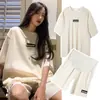 Traje de maternidad moda verano delgado suelto red social verano frío manga corta pantalones cortos deportivos dos piezas femenino