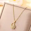 Giratório Girassol Colar Moda Feminina Luz Luxo Girassol Pingente Nicho Design Sense 18K Ouro Titânio Aço Clavícula Cadeia