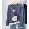 Suéter Casual de Cuello en V de Temperamento 100 kg Tallas Grandes para Mujer Nuevo Estilo Otoño/Invierno para Mujeres de Tallas Grandes Top de Punto Falso de Dos Piezas 8867