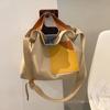 Bolso de lona portátil de alta gama de gran capacidad con contraste de color, moderno bolso de hombro tipo mensajero para estudiantes, bolso de mujer tipo cubo