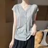 Cárdigan Casual sin Mangas de Color Sólido con Cuello en V, Holgado y Transpirable, Favorecedor y Adelgazante, Versátil para el Uso Diario, Top de Estilo Artístico