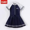 Traje de baño para niñas, Tallas mediana y grande, Traje de baño de una pieza con mangas cortas, Traje de baño de secado rápido con protección solar para niñas, Estilo deportivo Pequeña Princesa