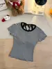 Camiseta de rayas de manga corta con detalle de lazo para mujer, nuevo estilo verano 2026, cuello redondo, versátil, corte ajustado, adelgazante, top corto