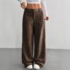 Comercio Exterior Europeo y Americano Amazon Transfronterizo Ropa Casual para Mujer con Bolsillos Delanteros y Traseros Holgados Color Sólido Bolsillos Pantalones de Pierna Ancha Largos Casual